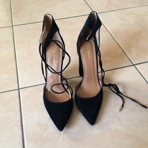 Black suede high heels